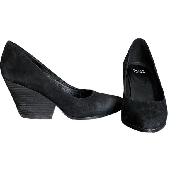EILEEN FISHER Hawk Midnight Black Wedge Suede Pump Women’s Size 7.5 - Picture 1 of 9